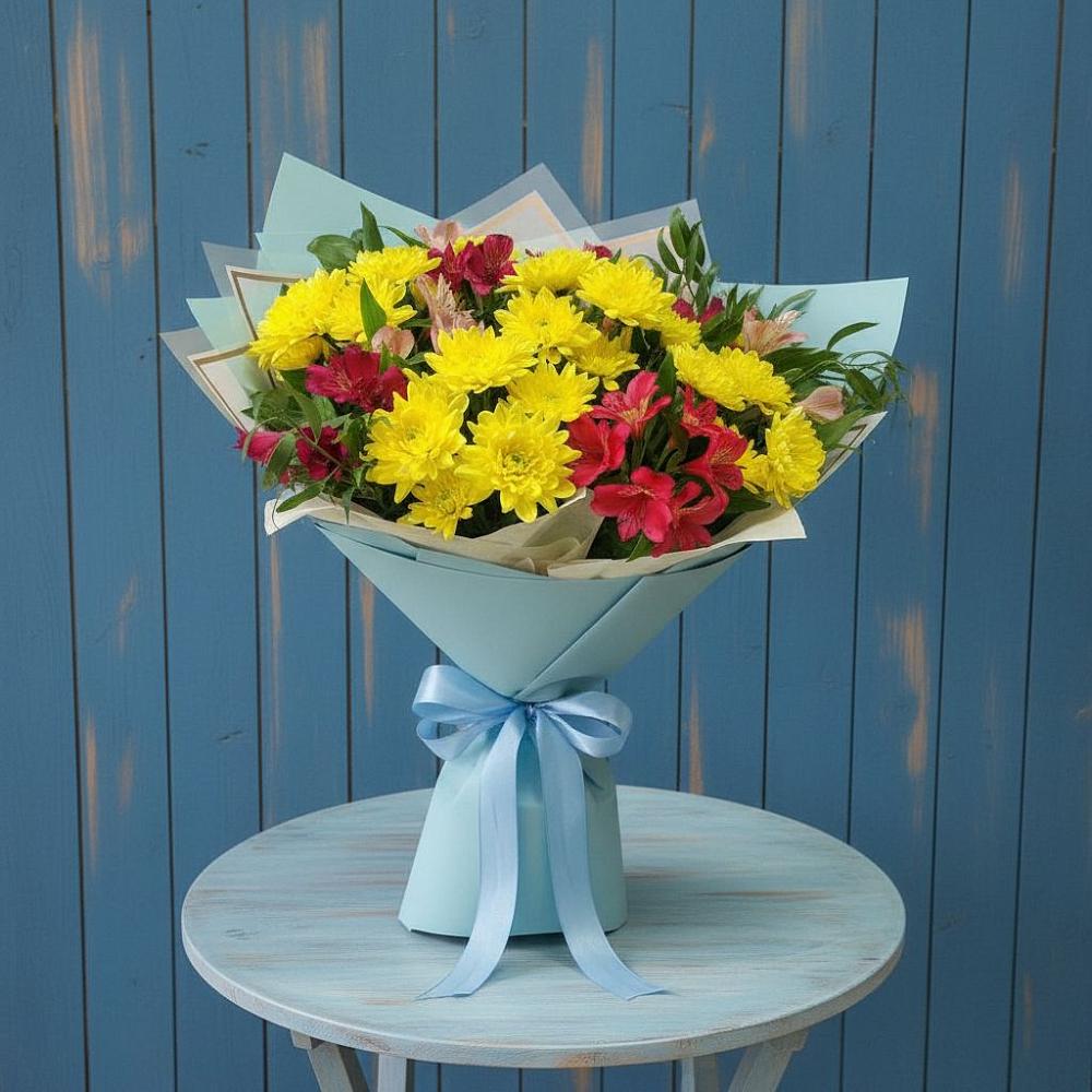 Букет цветов из: Альстромерии и Хризантемы в Кокошкино