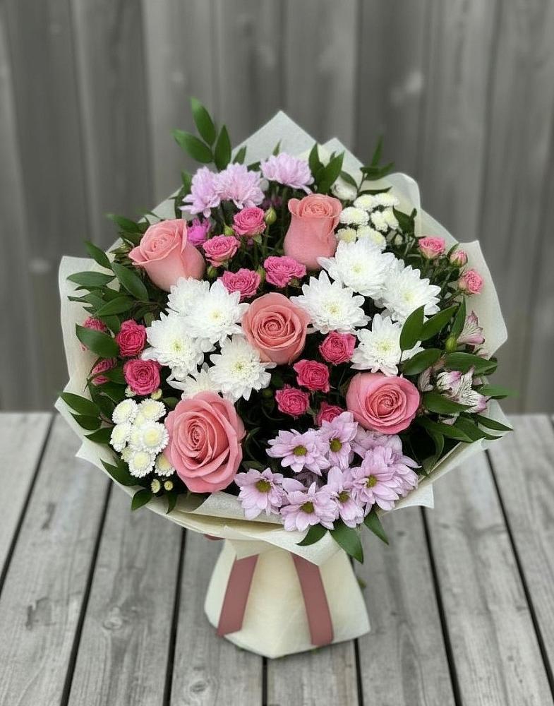 Букет цветов из: Альстромерии, Гвоздики, Розы и Хризантемы в Кокошкино
