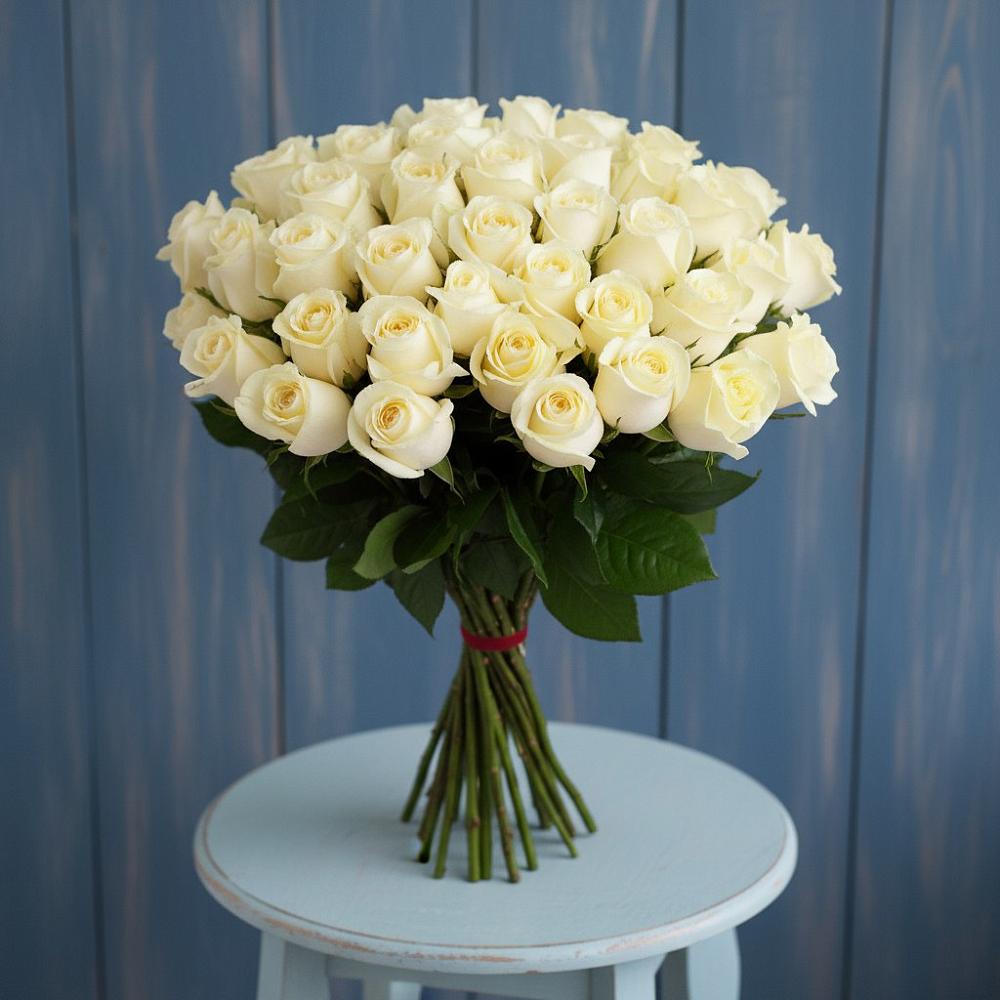 Букет 51 Белая роза Эдлесс Лав в Кокошкино