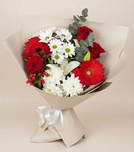 Букет цветов из:  Розы, Хризантемы, Герберы и Лилии в Кокошкино