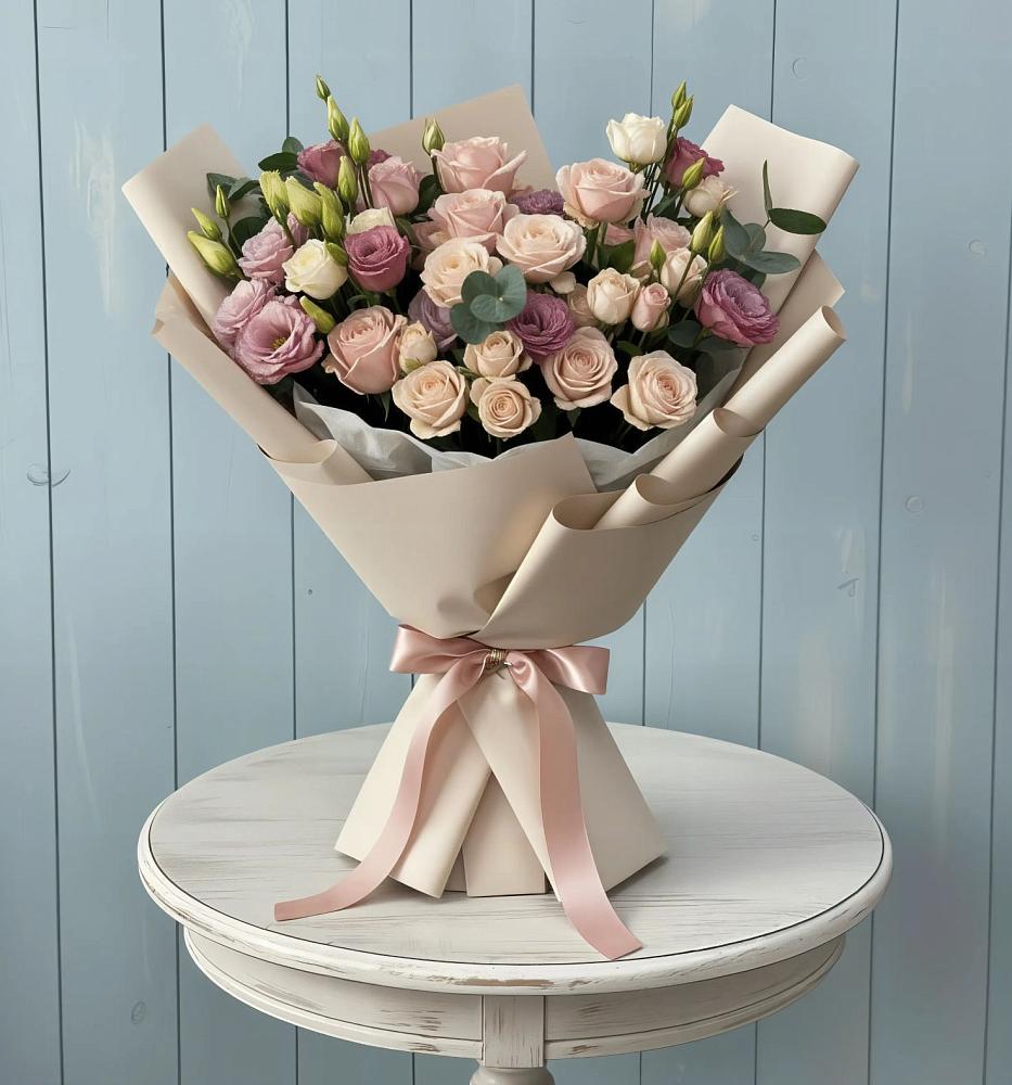 Букет цветов из: Розы и Лизиантусы в Кокошкино