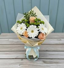 Букет цветов из:  Герберы, Розы и Хризантемы в Кокошкино
