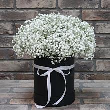 Цветочная композиция из Гипсофила в шляпной коробке в Кокошкино