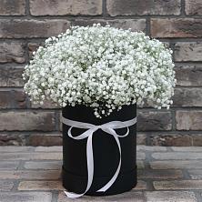 Цветочная композиция из Гипсофила в шляпной коробке в Кокошкино