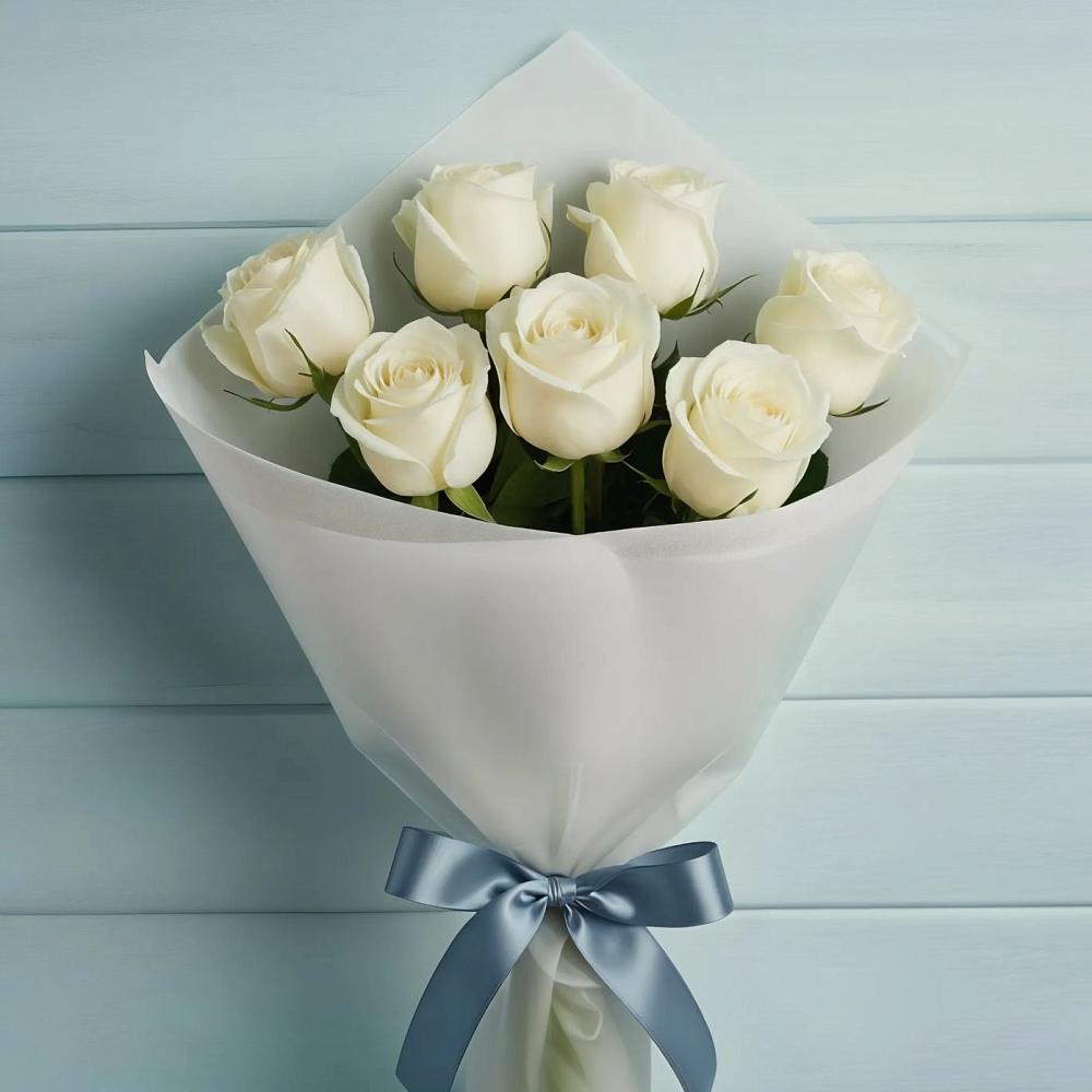 Букет 7 Белых роз Эдлесс Лав в Кокошкино