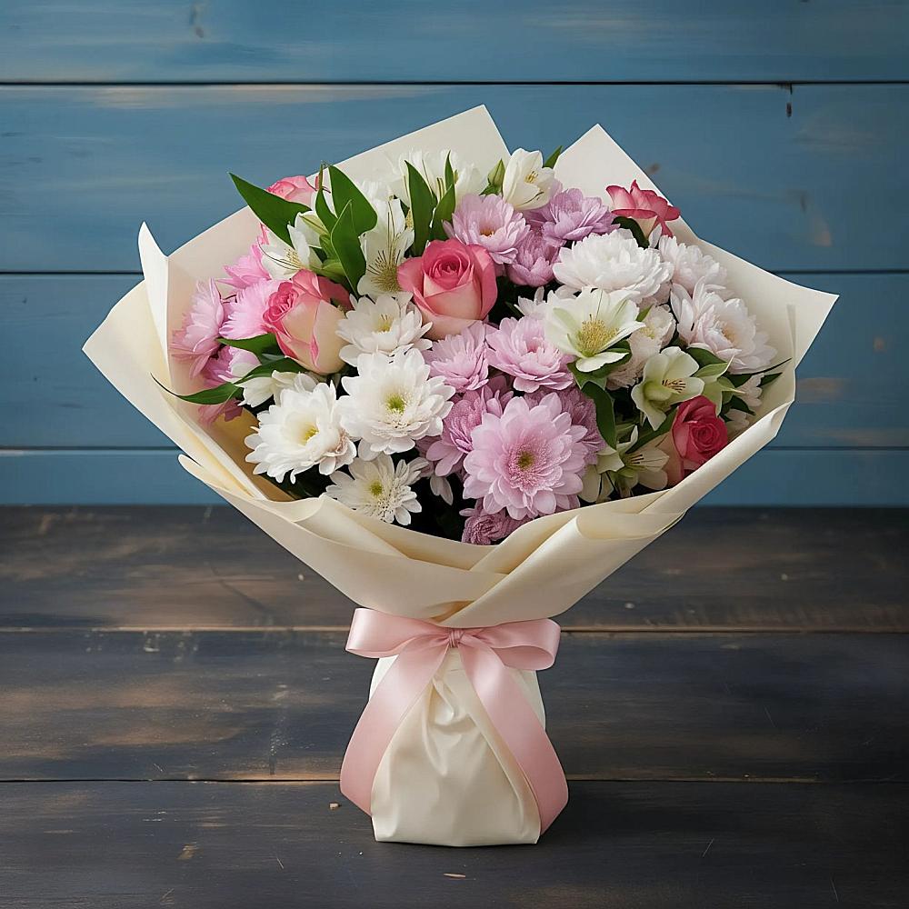 Букет цветов из: Хризантемы, Альстромерии и Розы в Кокошкино